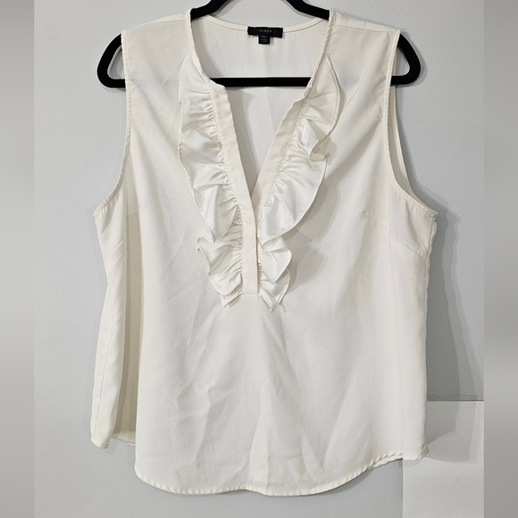 J. Crew Cream Ruffle V Neck Tank Top - Picture 3 of 6
